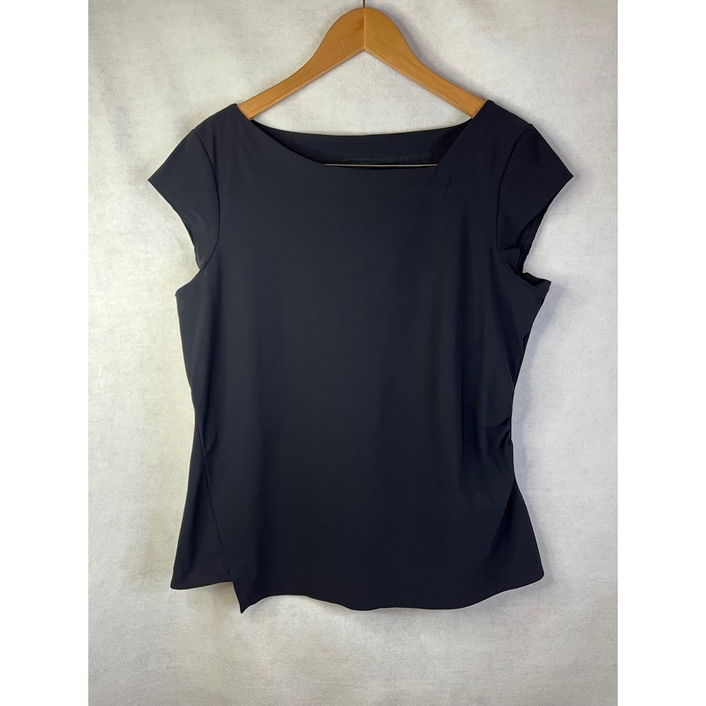 Porto San Francisco Black Cap Sleeve Top Asymmetrical Draping
